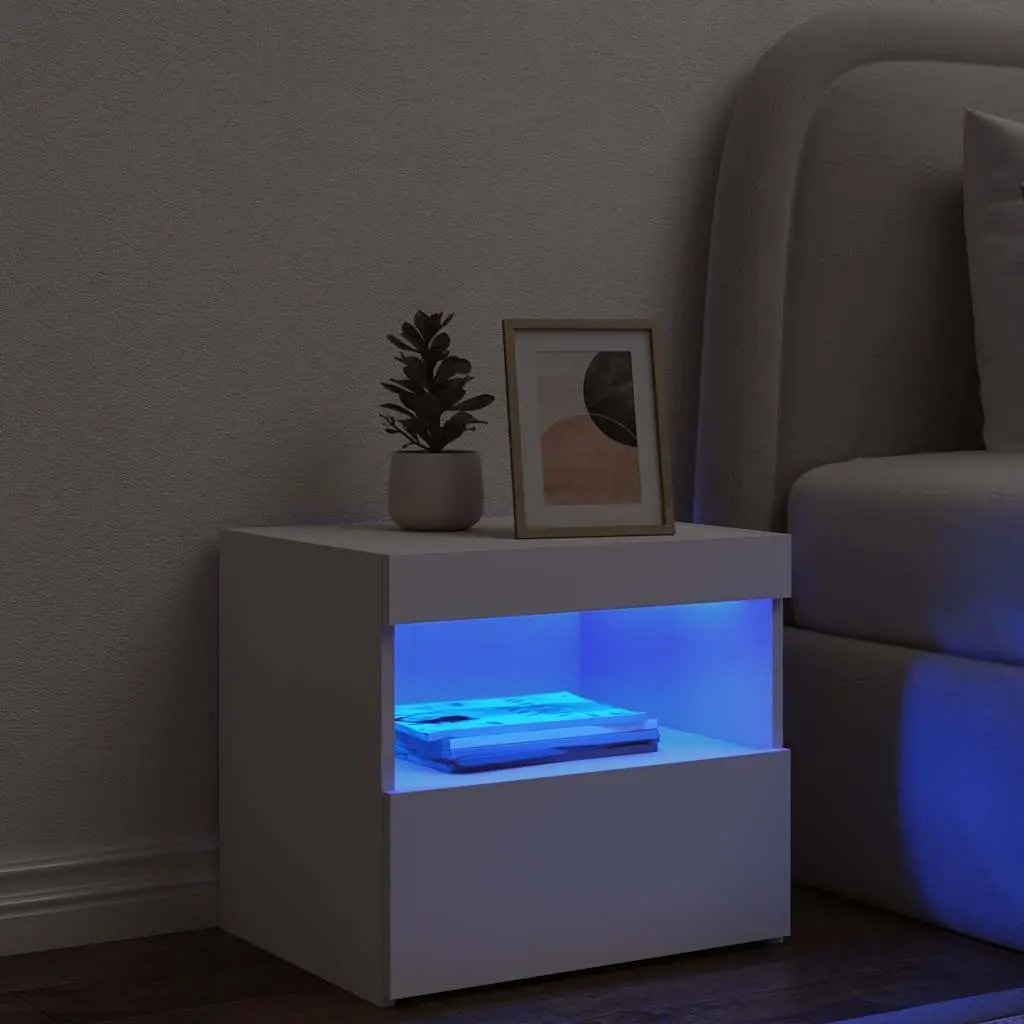 White Bedside Cabinet with RGB LED Lights