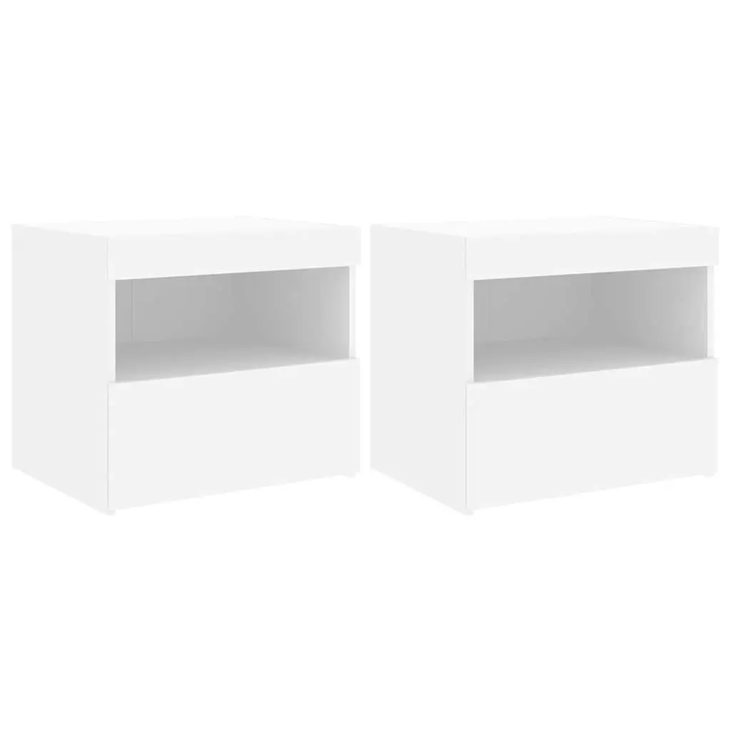 White Modern Bedside Table Set with LED Lights