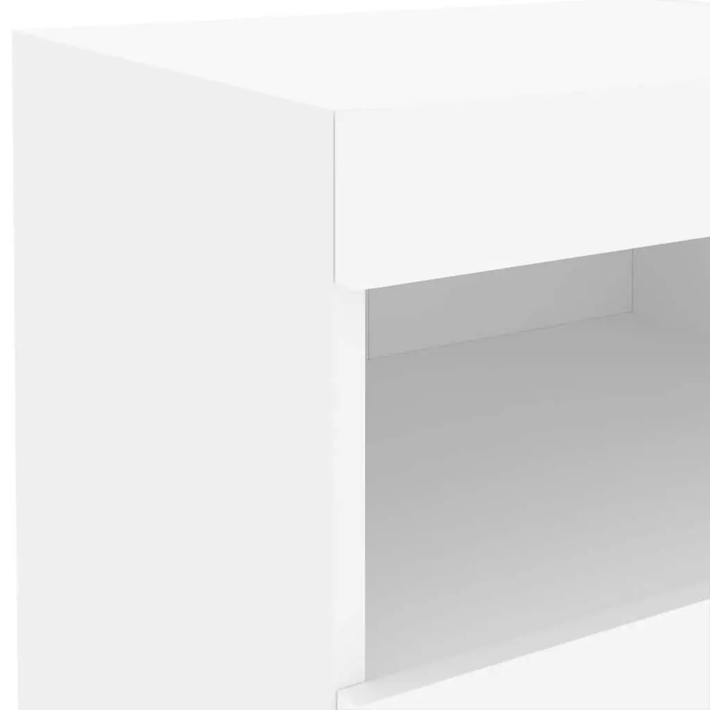 White Modern Bedside Table Set with LED Lights