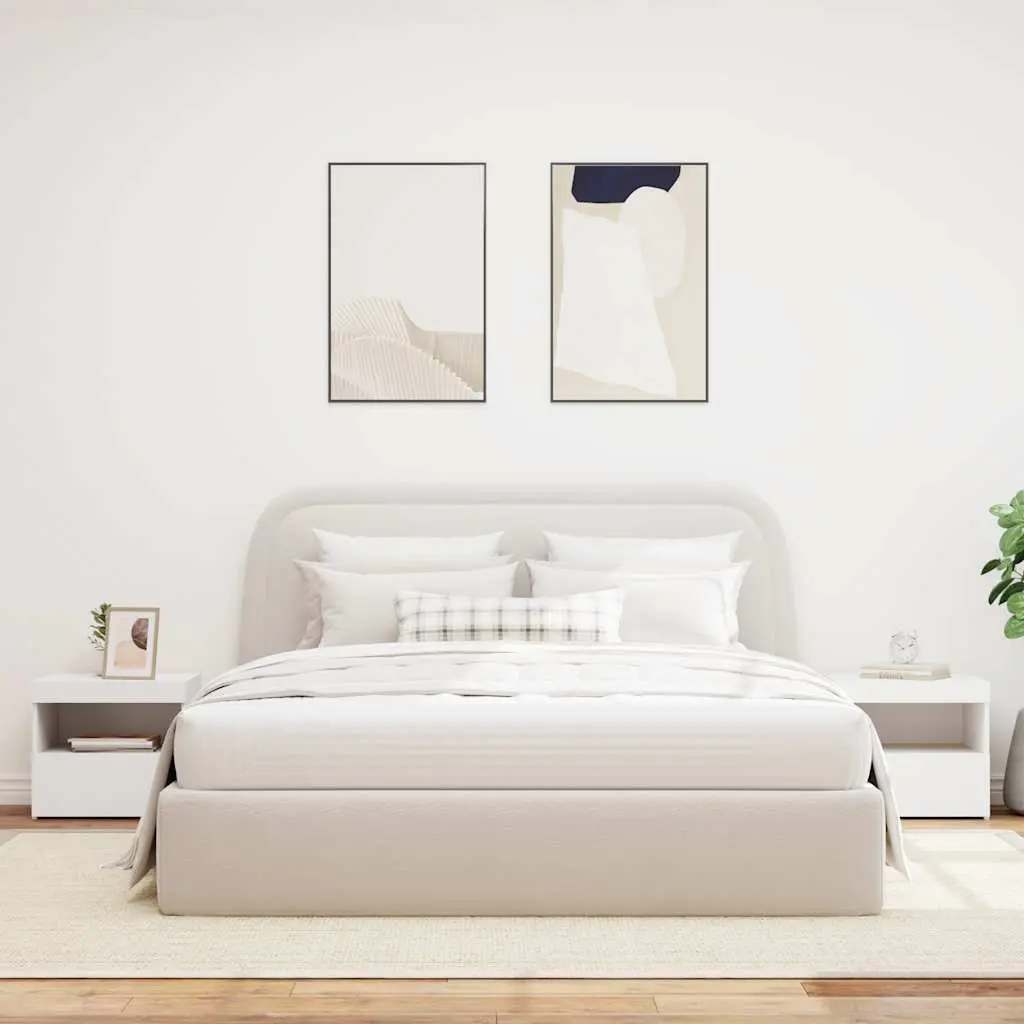 White Modern Bedside Table Set with LED Lights