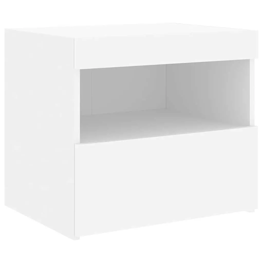 White Modern Bedside Table Set with LED Lights