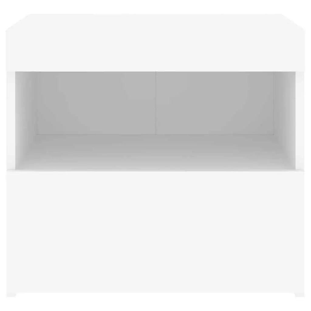 White Modern Bedside Table Set with LED Lights