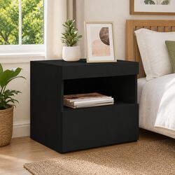 Bedside Cabinet with RGB LED Lights Black Modern Bedroom Side Table Storage