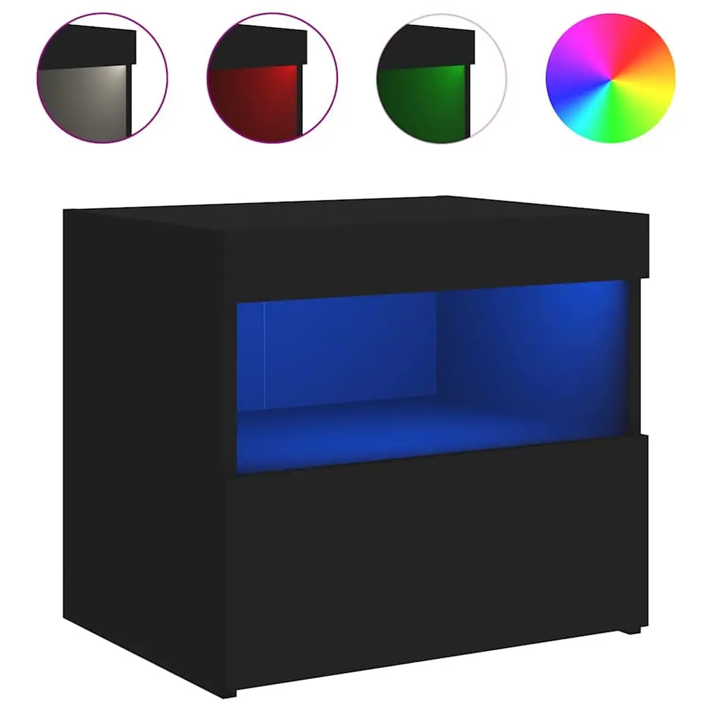 Bedside Cabinet with RGB LED Lighting in Black