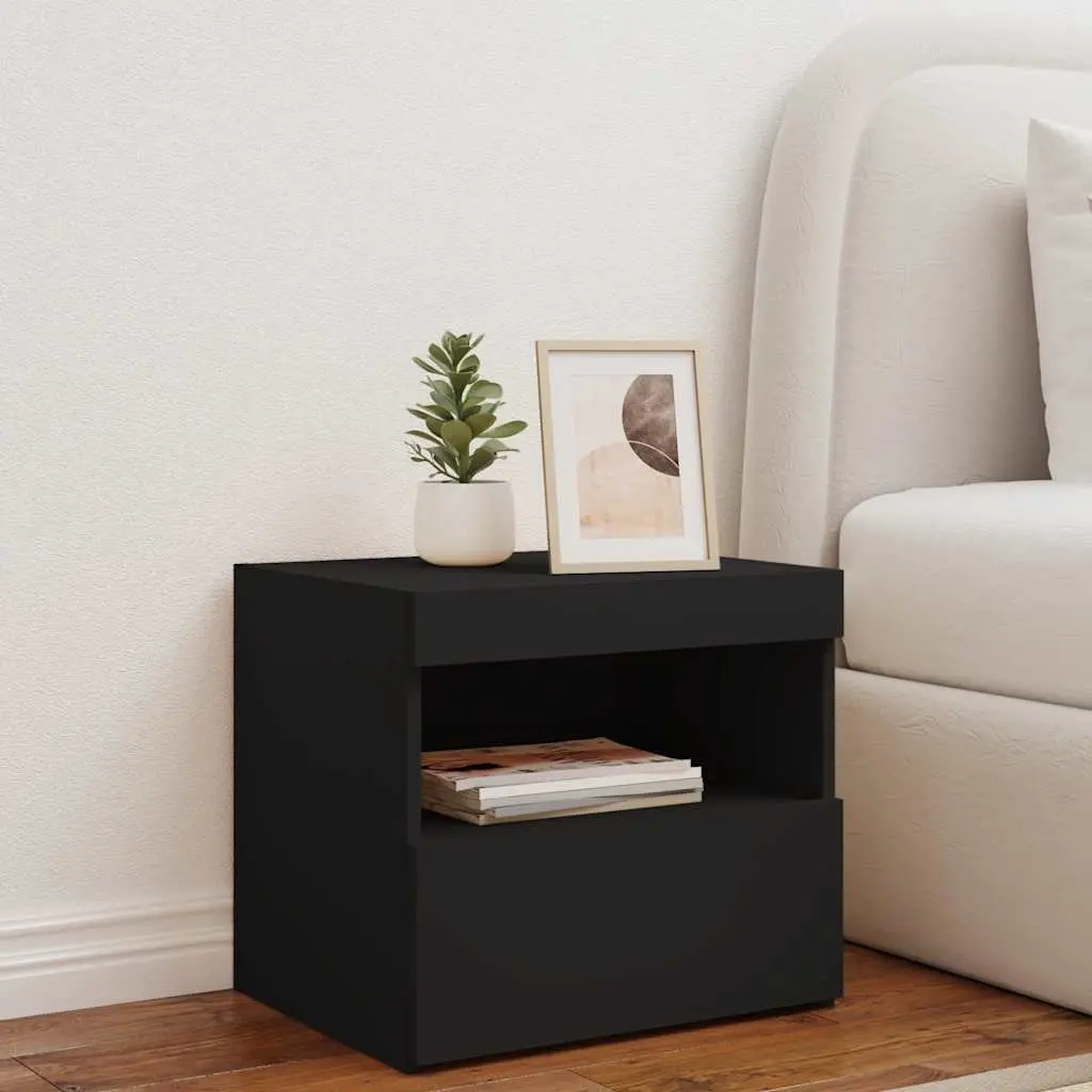 Bedside Cabinet with RGB LED Lighting in Black