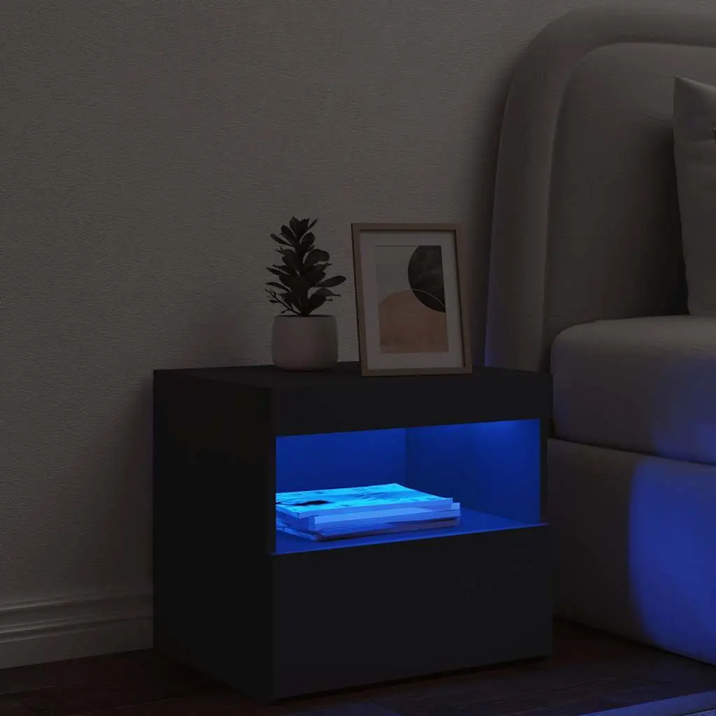 Bedside Cabinet with RGB LED Lighting in Black