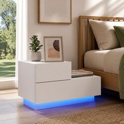 Bedside Cabinet with RGB LED Lights Storage Table White 70x36x40.5cm