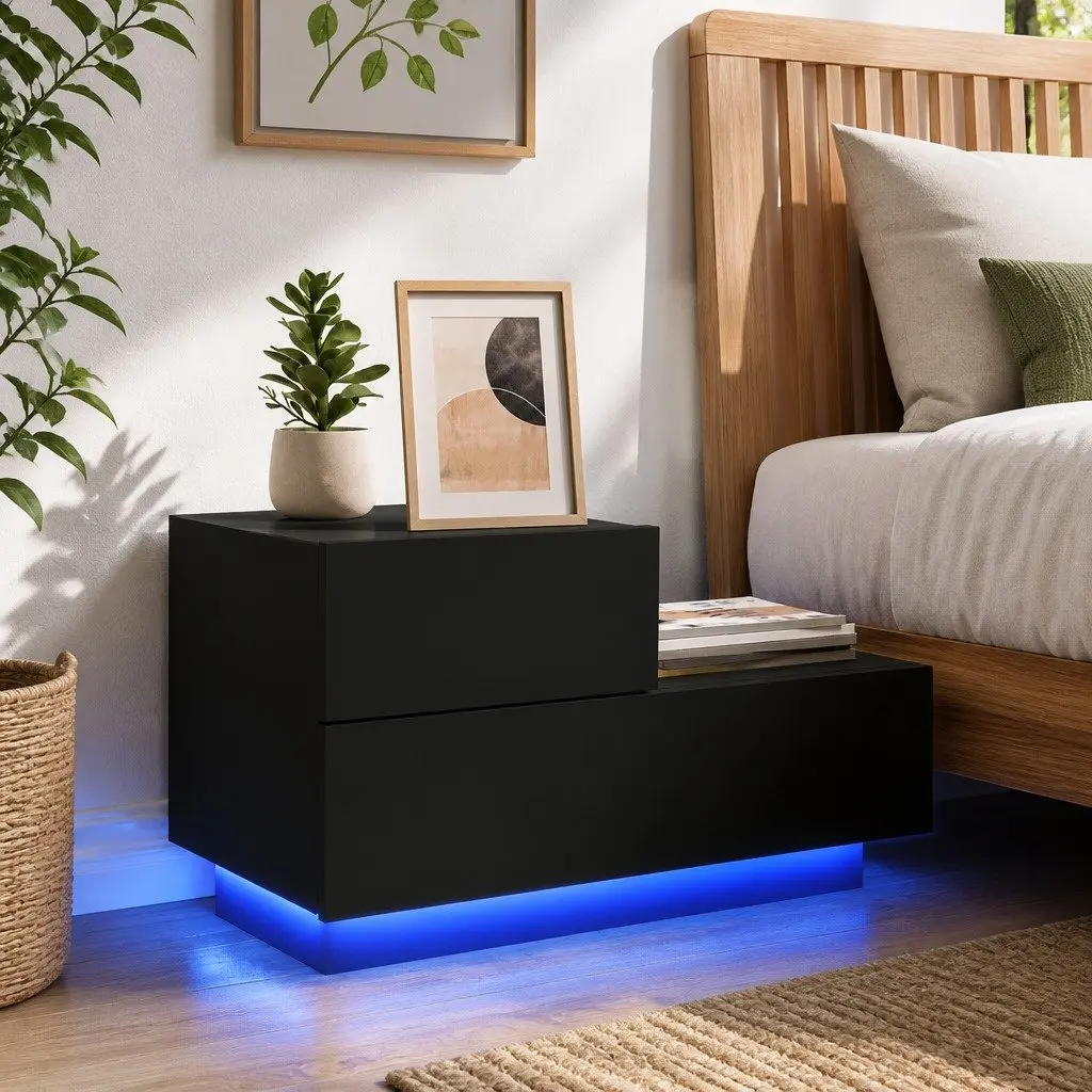 Bedside Cabinet Engineered Wood 70x36x40.5cm Black RGB LED Lights