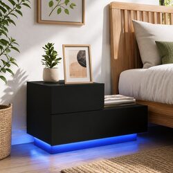 Stylish Black Bedside Cabinet with RGB LED Lights
