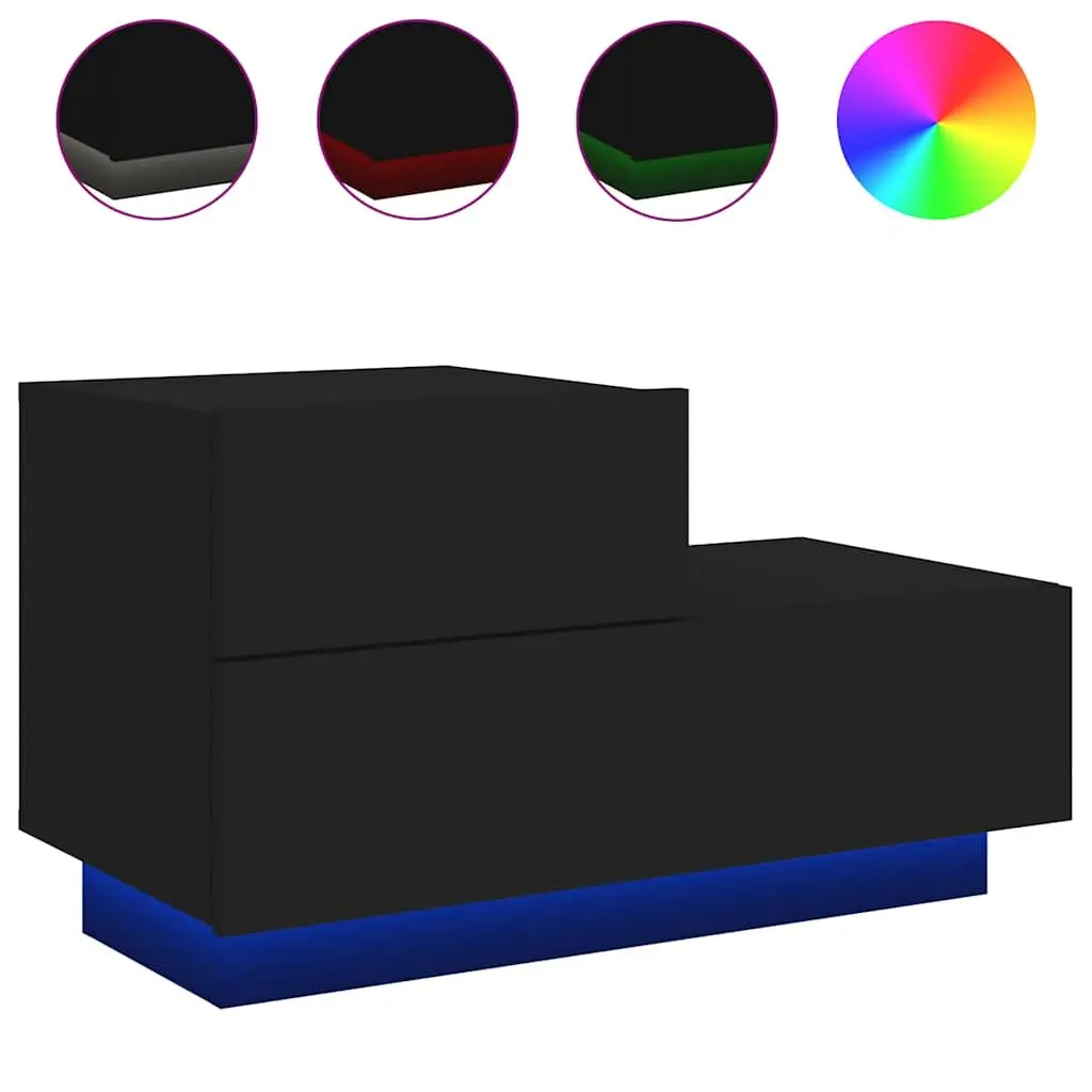 Bedside Cabinet Engineered Wood 70x36x40.5cm Black RGB LED Lights