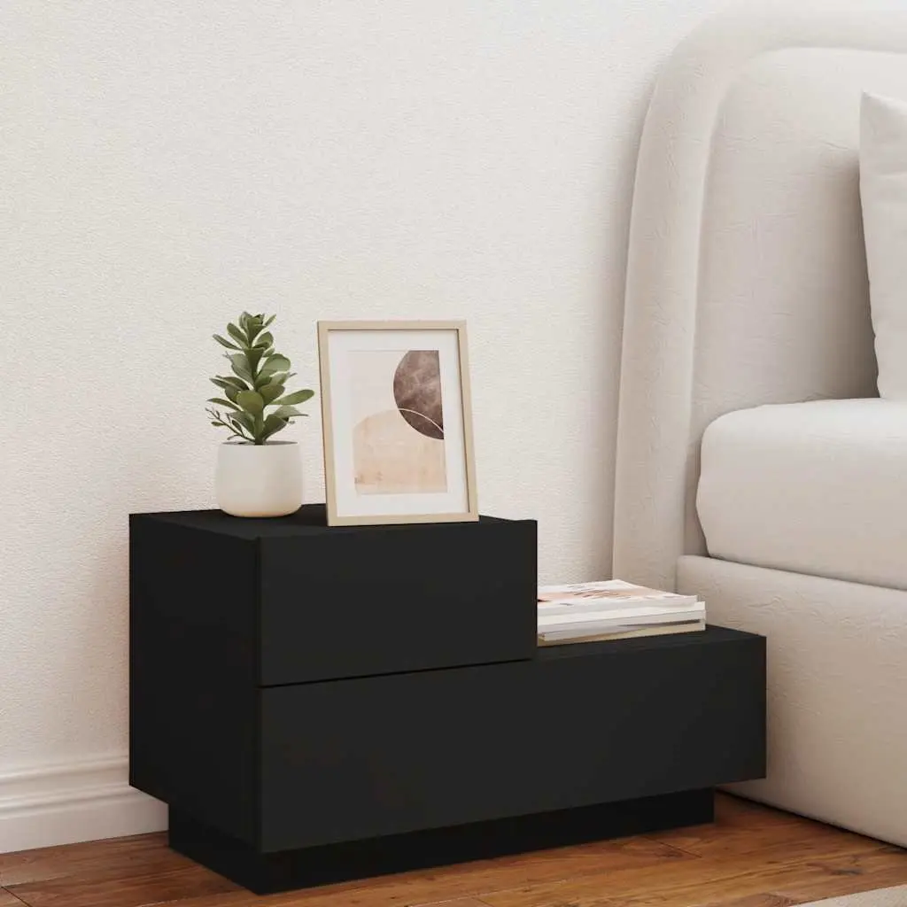 Bedside Cabinet Engineered Wood 70x36x40.5cm Black RGB LED Lights