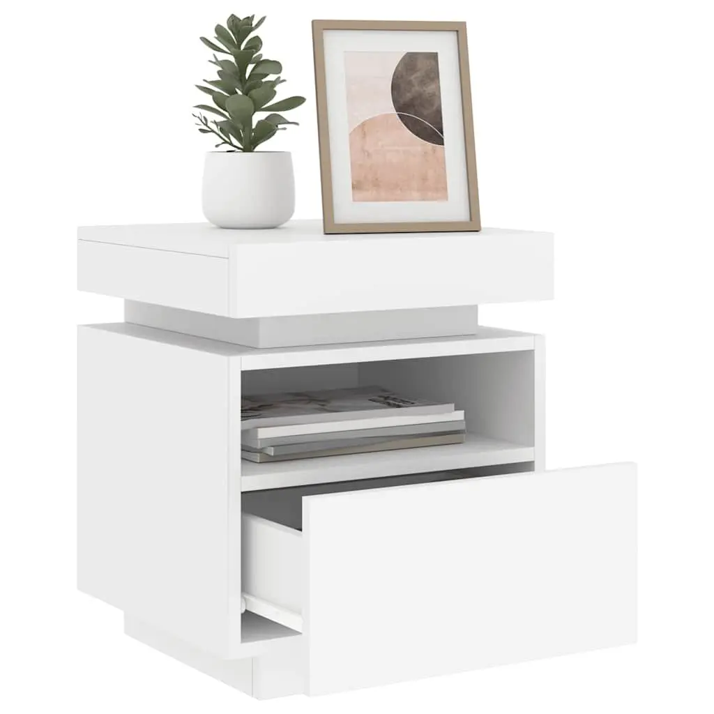 Bedside Cabinet with RGB LED Lights White Storage Nightstand Table Organiser