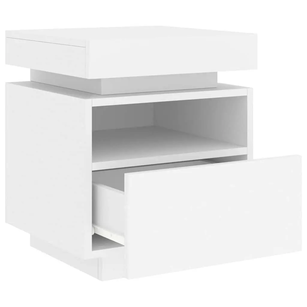 Bedside Cabinet with RGB LED Lights White Storage Nightstand Table Organiser
