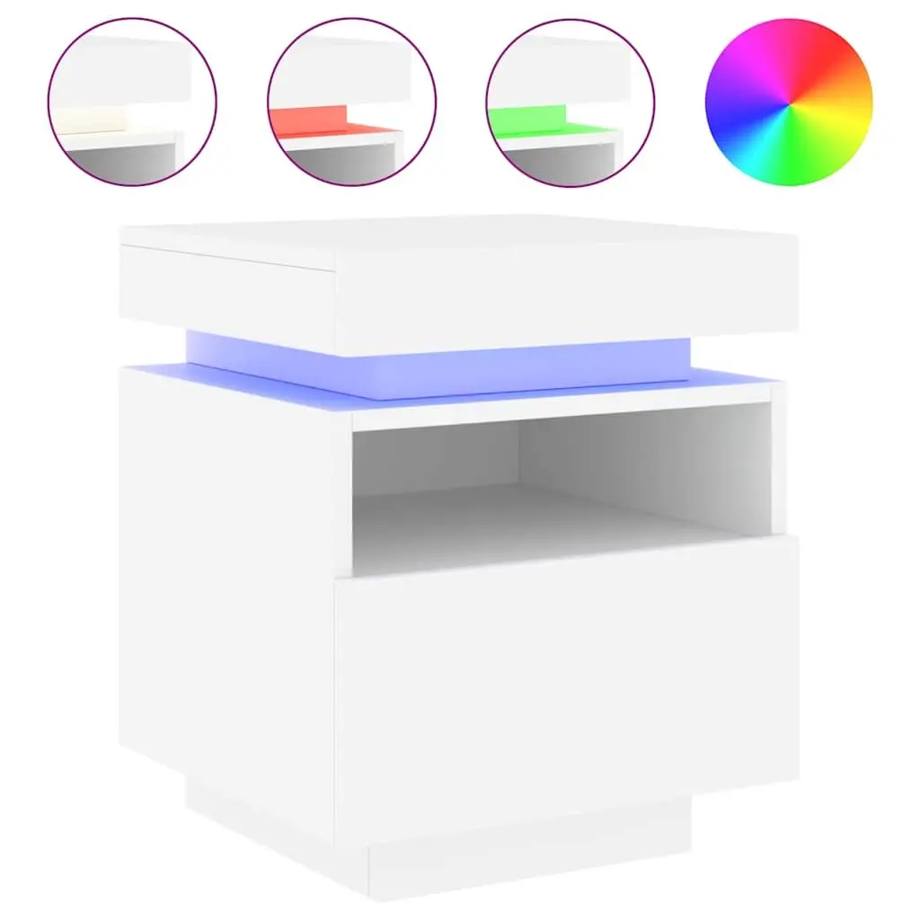 Bedside Cabinets with RGB LED Lights 2 Pieces White Storage Tables