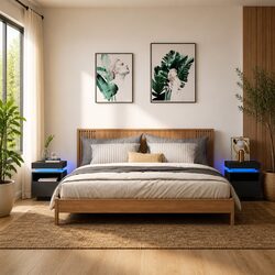 Stylish Bedside Cabinets with RGB LED Lights - Black