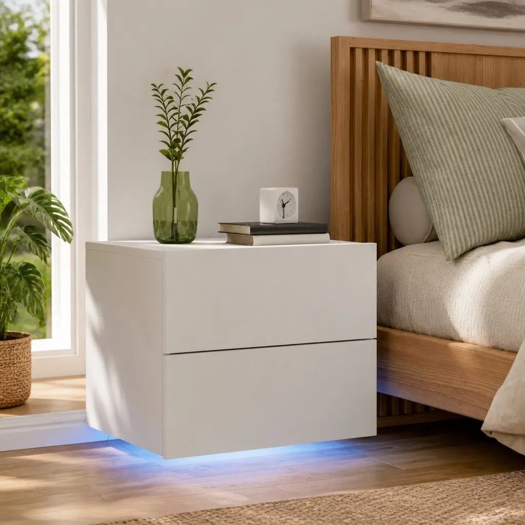 Wall-mounted Bedside Cabinet with RGB LED Lights