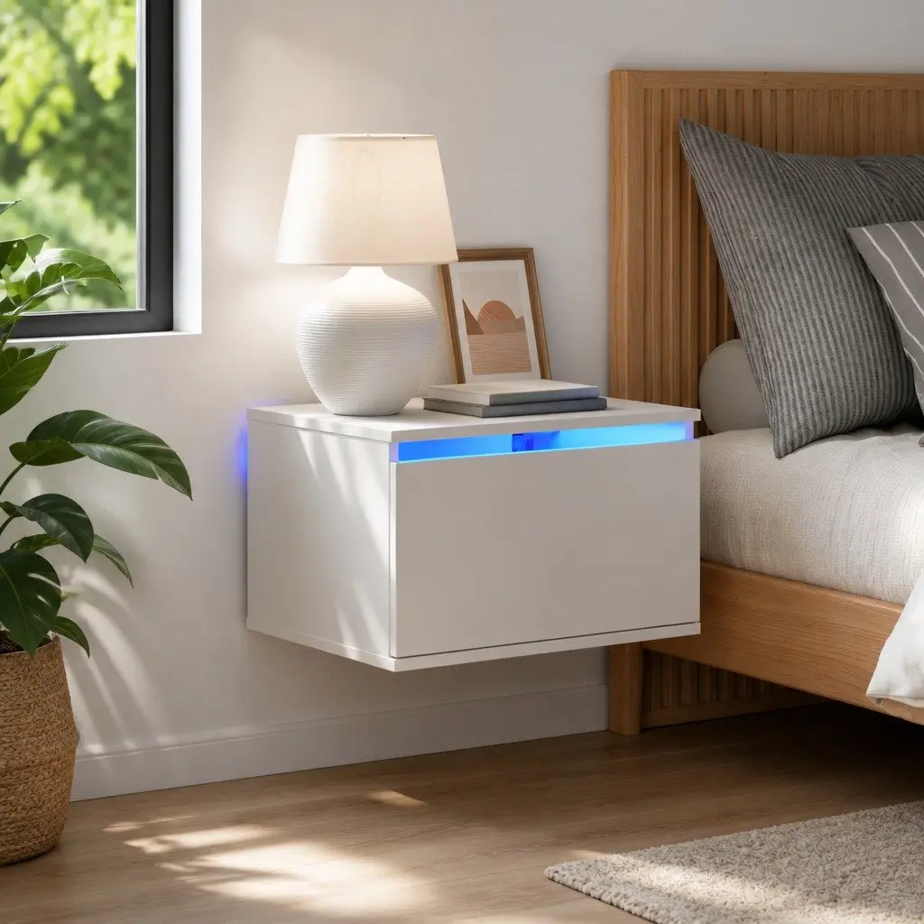 Wall-Mounted Bedside Cabinet with RGB LED