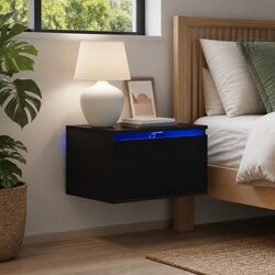 Sturdy Wall-mounted Bedside Cabinets with RGB LED Lights