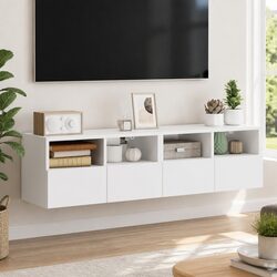 Stylish White Floating TV Wall Cabinet with Shelves