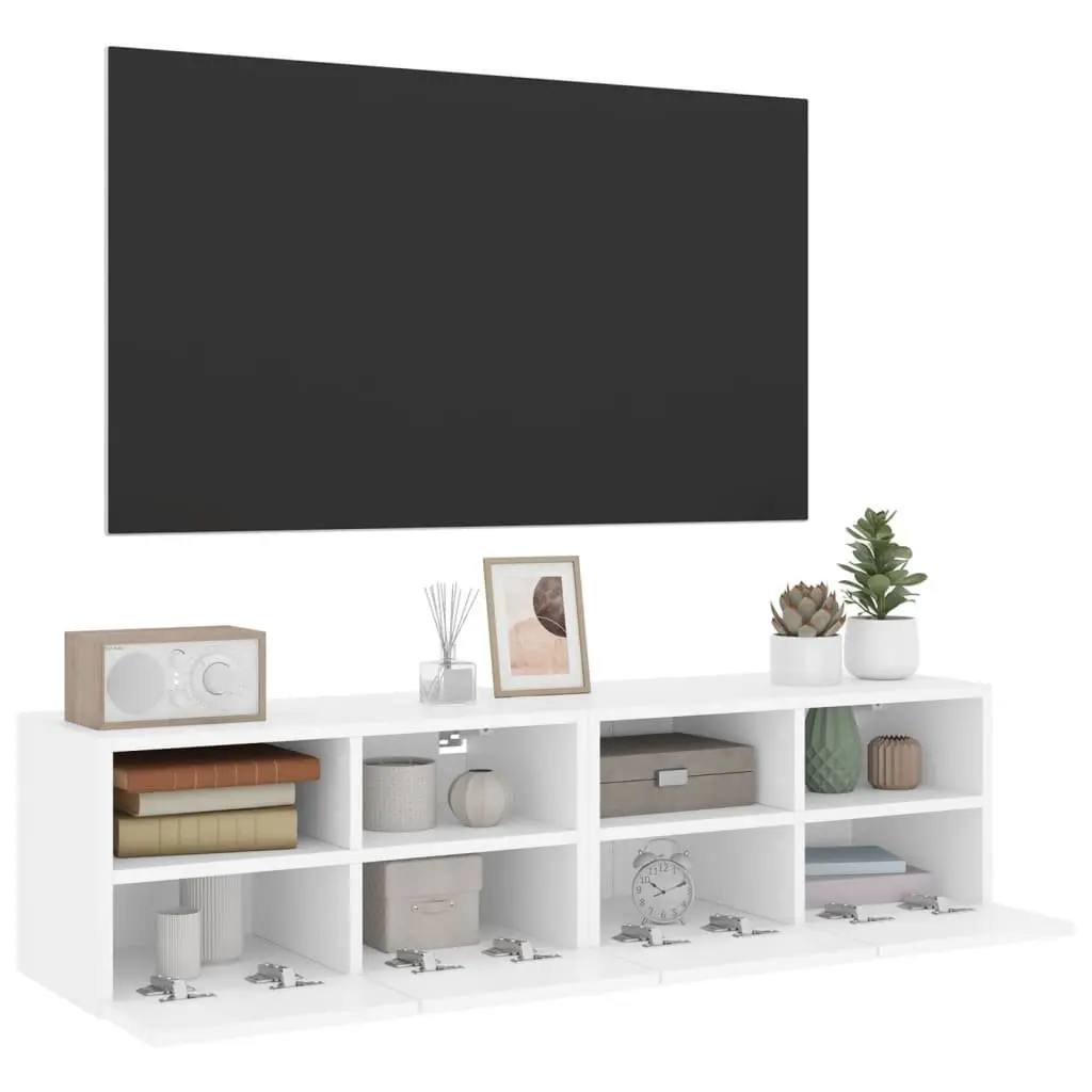 White Floating TV Wall Cabinet with Shelves