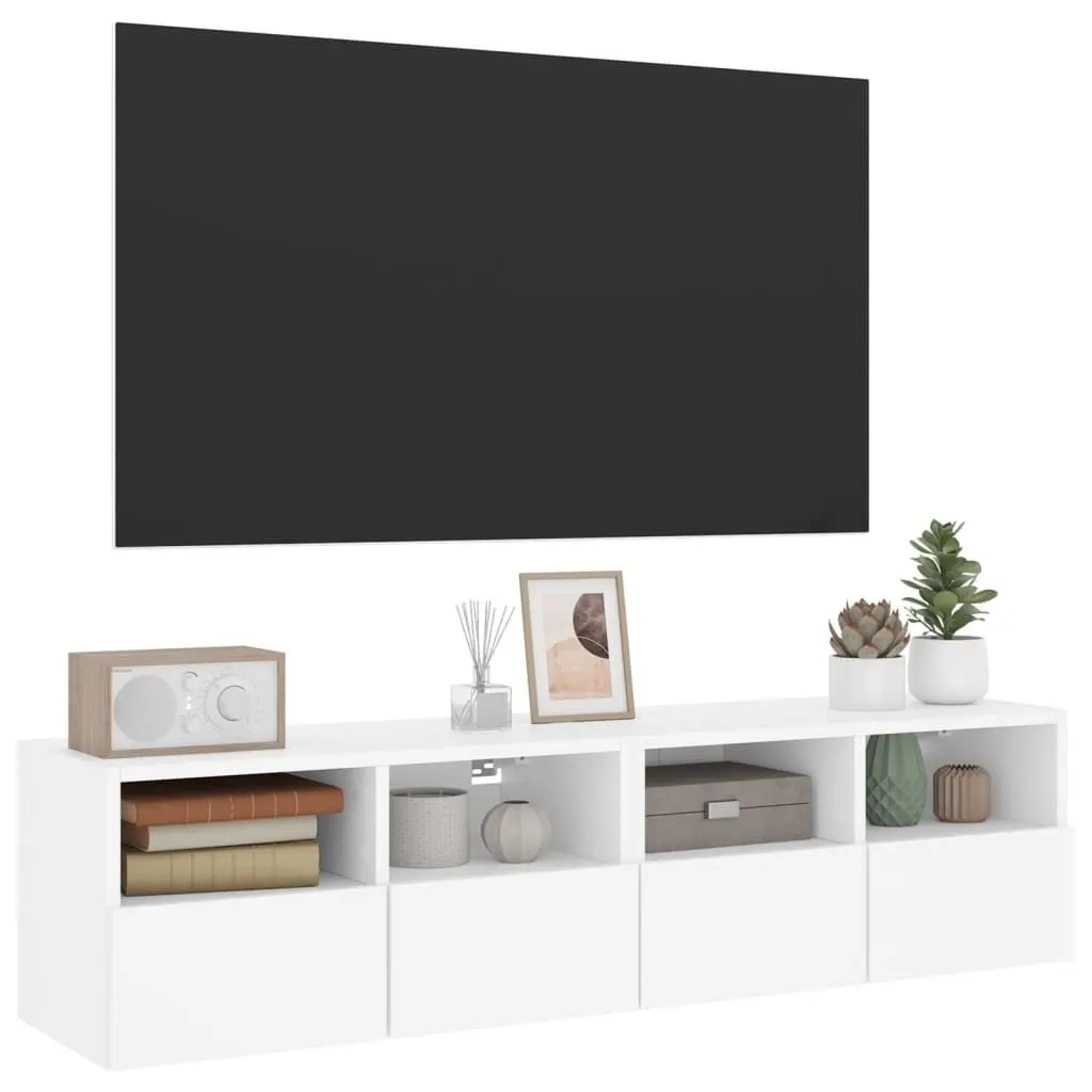White Floating TV Wall Cabinet with Shelves