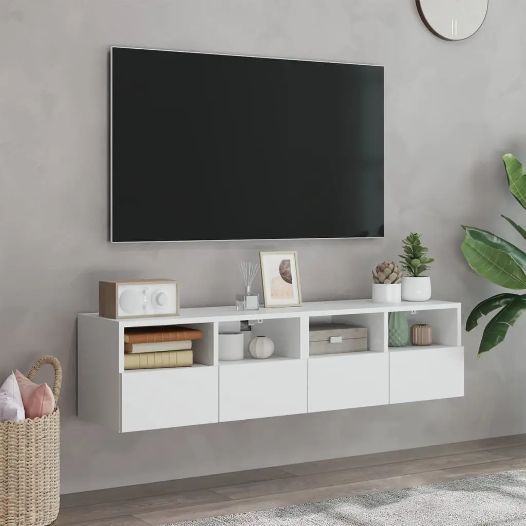 White Floating TV Wall Cabinet with Shelves