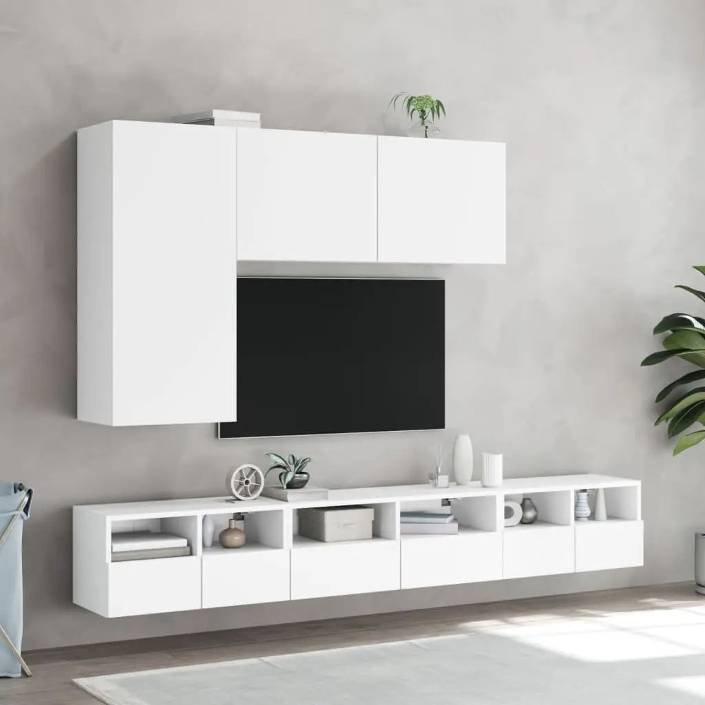 White Floating TV Wall Cabinet with Shelves