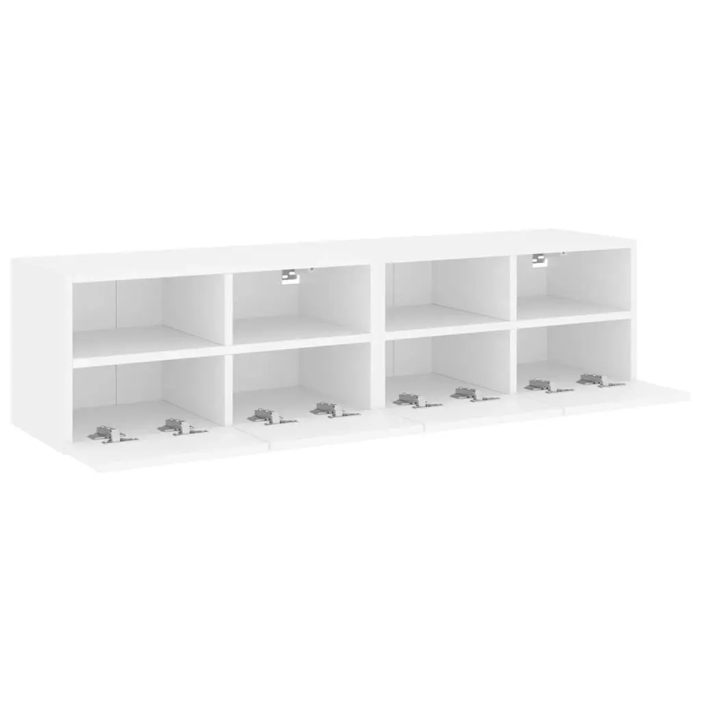 White Floating TV Wall Cabinet with Shelves