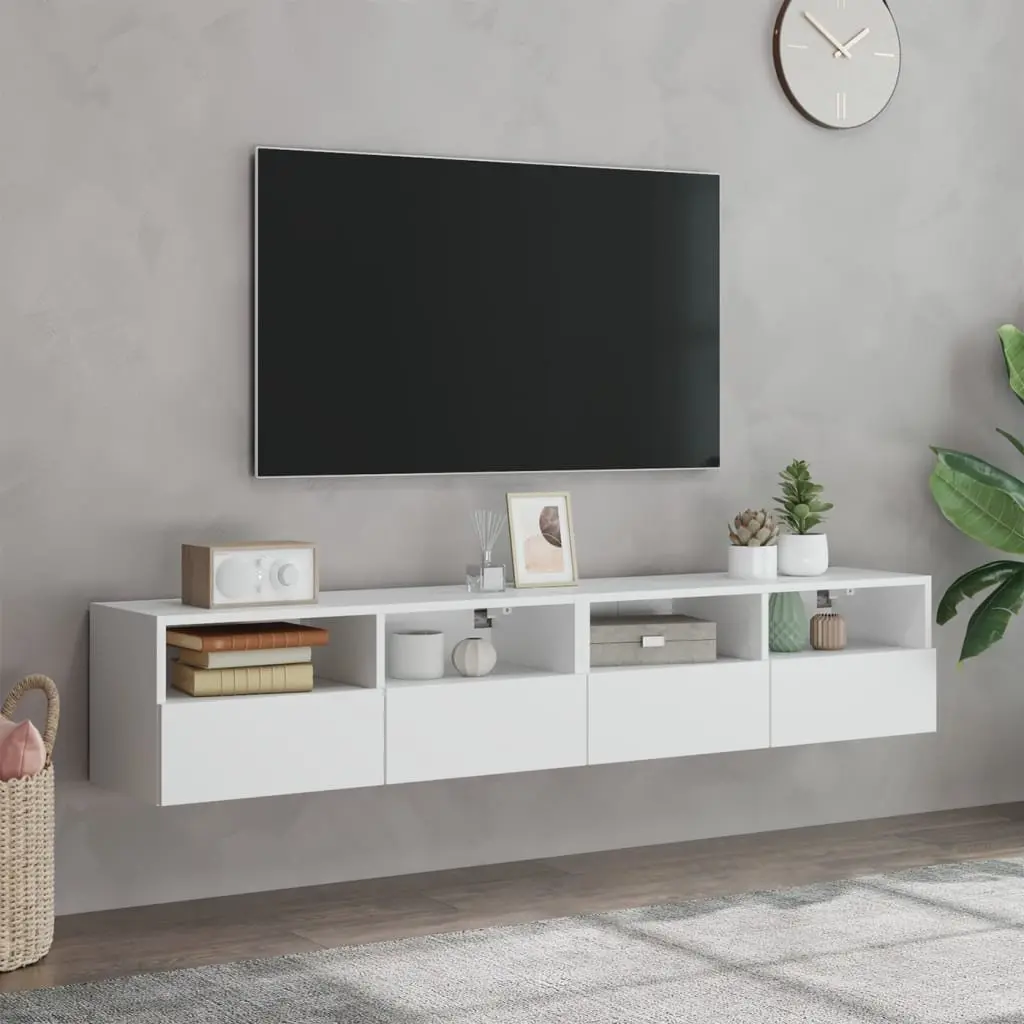 White Floating TV Wall Cabinets 2-Piece Set