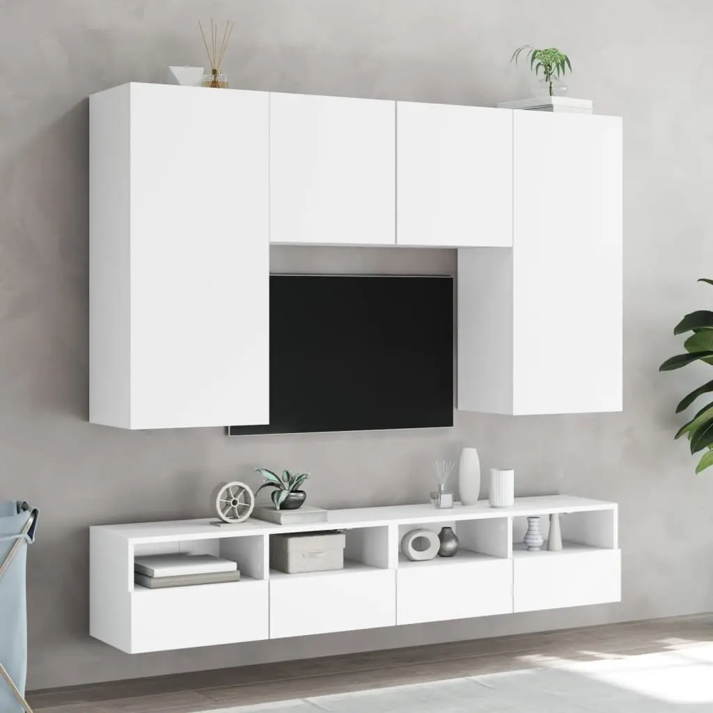 White Floating TV Wall Cabinets 2-Piece Set