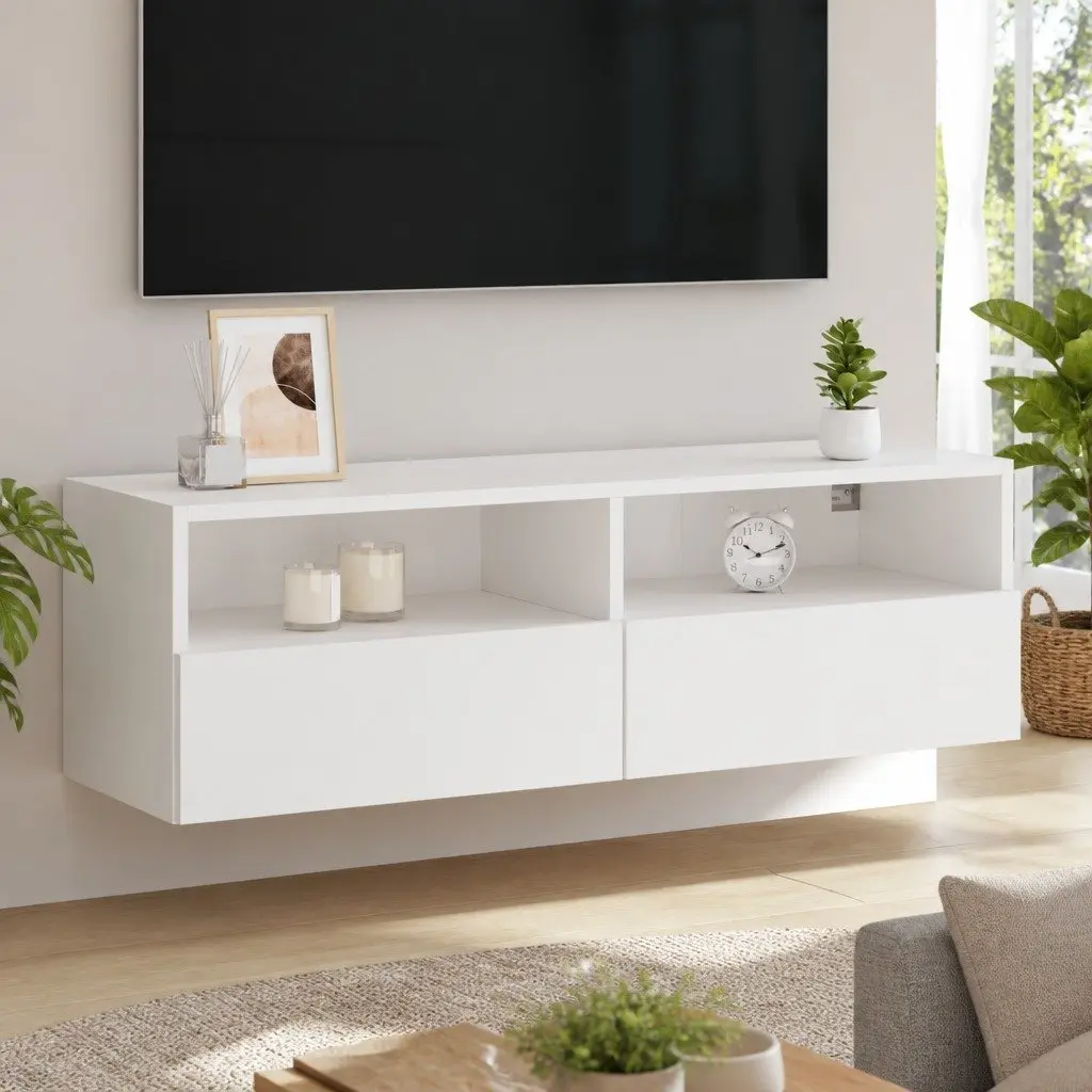 White Floating Media Unit Wall Cabinet for TV Storage