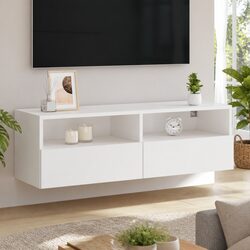White Floating Media Unit Wall Cabinet for TV Storage
