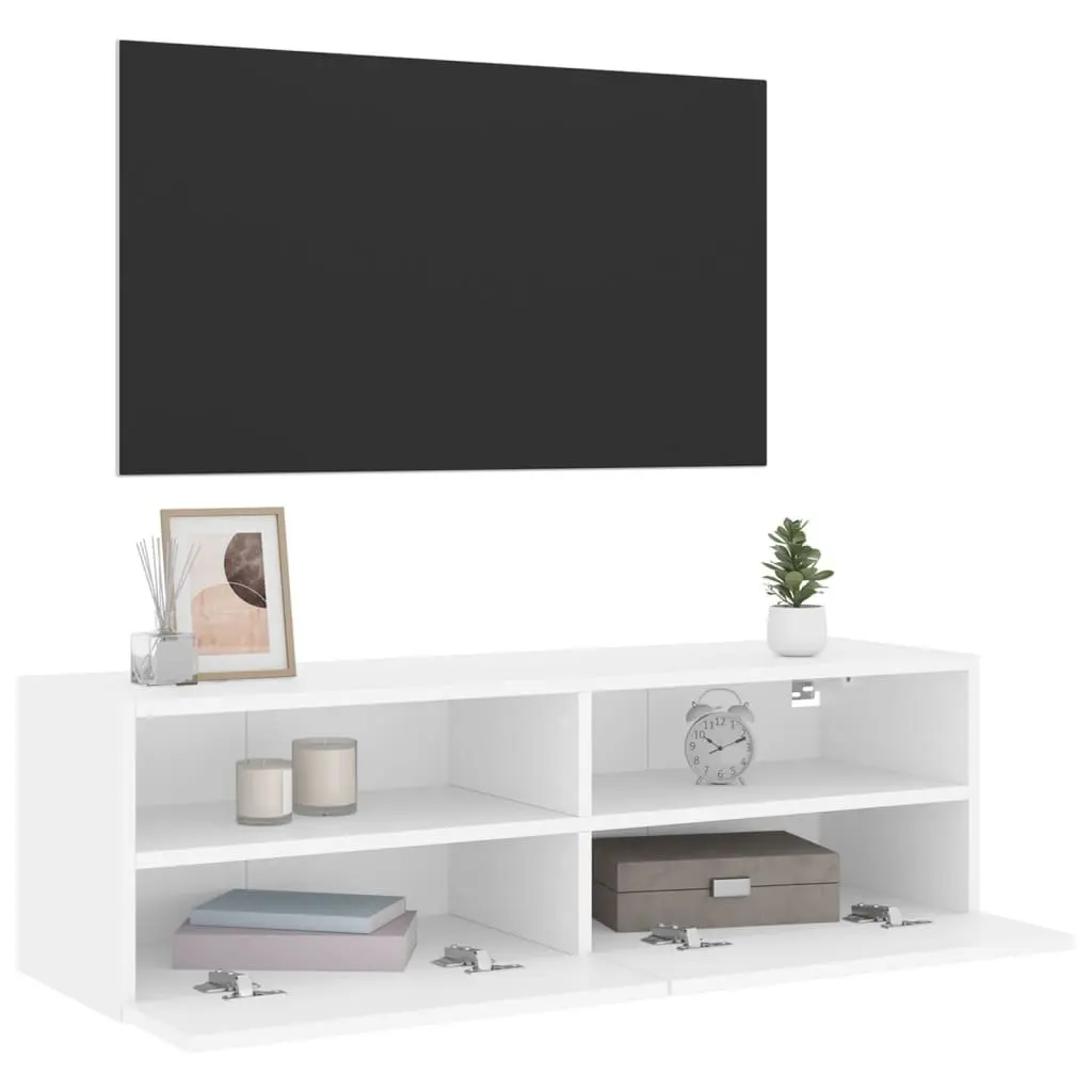 White Floating Media Unit Wall Cabinet for TV Storage