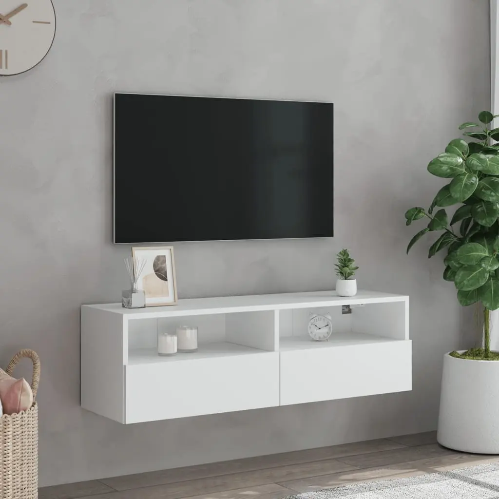 White Floating Media Unit Wall Cabinet for TV Storage