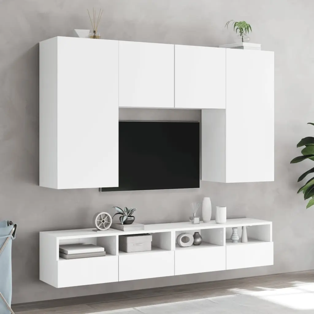 White Floating Media Unit Wall Cabinet for TV Storage