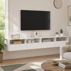 Premium White Floating TV Wall Cabinets - 2 Pieces