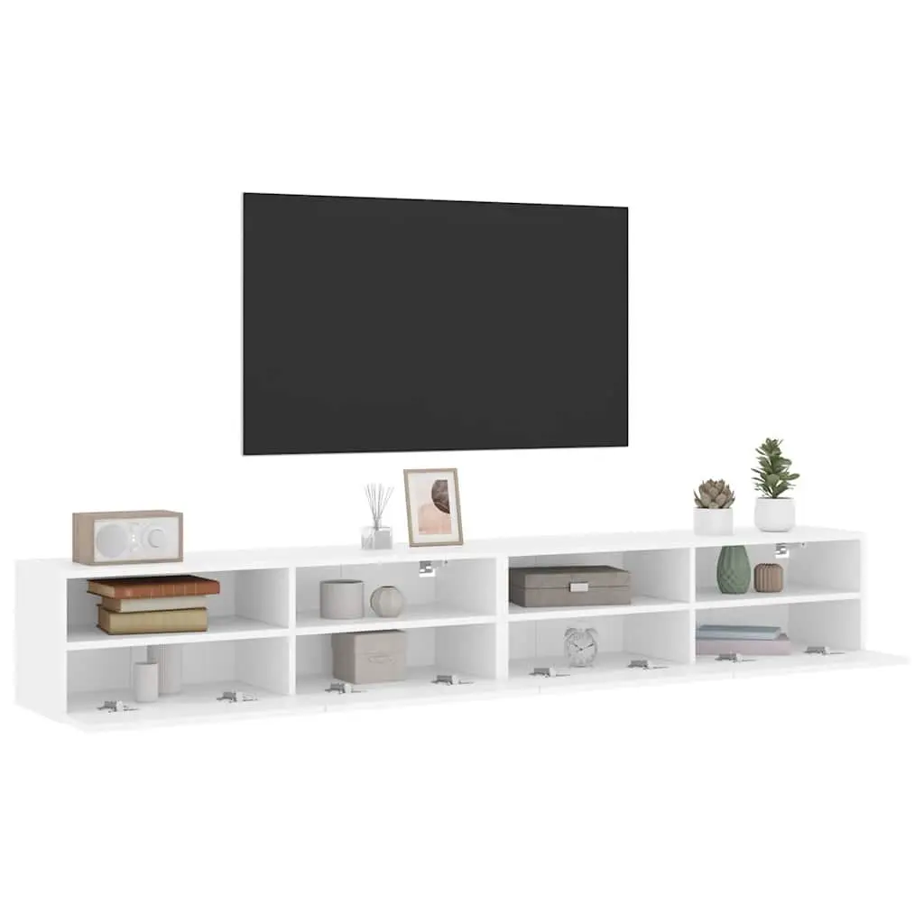 TV Wall Cabinets 2pcs White Floating Media Storage Unit Shelves Compartments