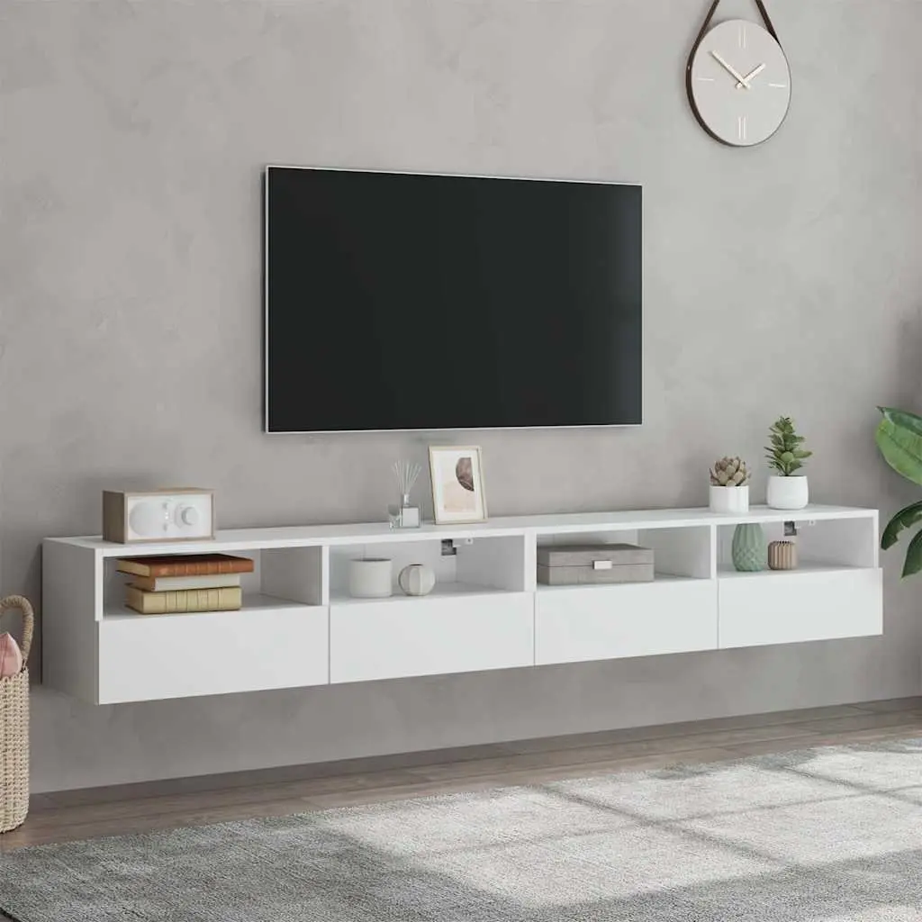 TV Wall Cabinets 2pcs White Floating Media Storage Unit Shelves Compartments