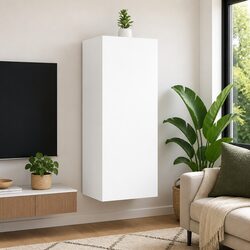 White Floating Wall-Mounted TV Cabinet with Storage