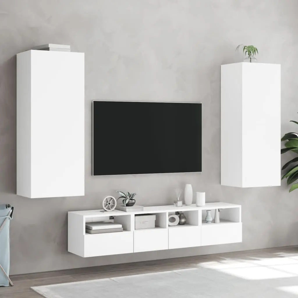 White Floating Wall-Mounted TV Cabinet with Storage