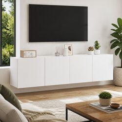 Durable Wall-Mounted TV Cabinets 2-Piece Set in White