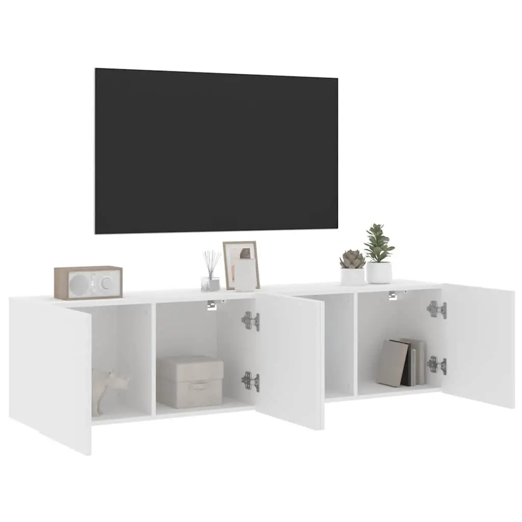 Wall-Mounted TV Cabinets 2-Piece Set in White