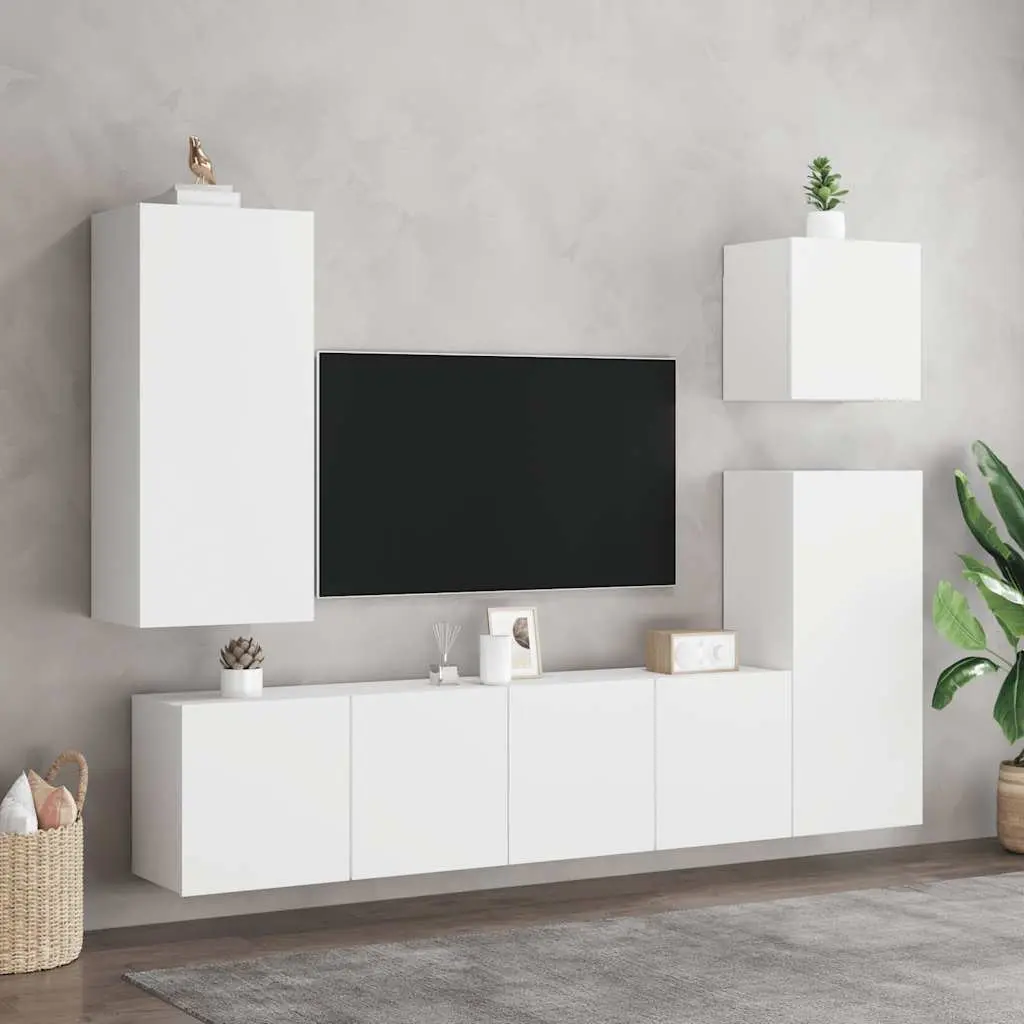 Wall-Mounted TV Cabinets 2-Piece Set in White