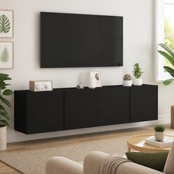 Premium Wall-Mounted TV Cabinet Set in Black