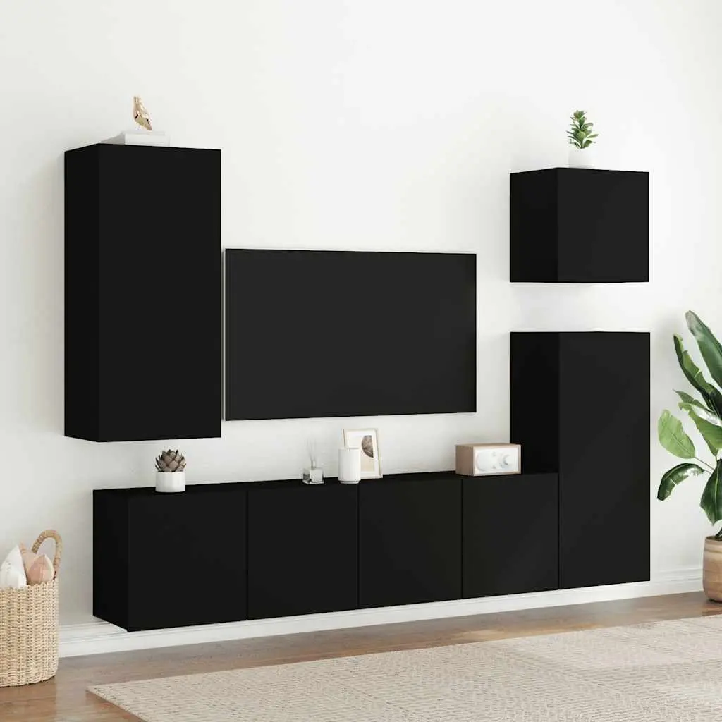 Wall-Mounted TV Cabinet Set in Black