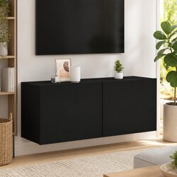 Durable Black Wall-mounted TV Cabinet Storage Unit 100x30x41cm