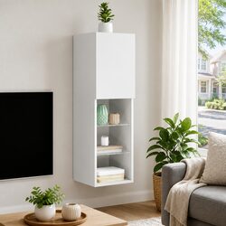 TV Cabinet with RGB LED Lights Wall-Mounted Media Unit Storage White