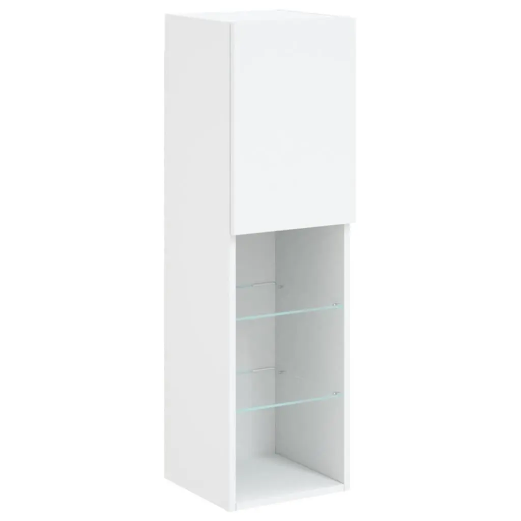 TV Cabinet Engineered Wood Wall-Mounted Media Unit Storage White RGB LED Lights