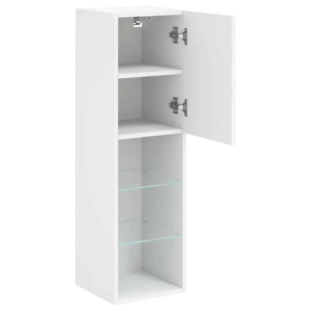 TV Cabinet Engineered Wood Wall-Mounted Media Unit Storage White RGB LED Lights