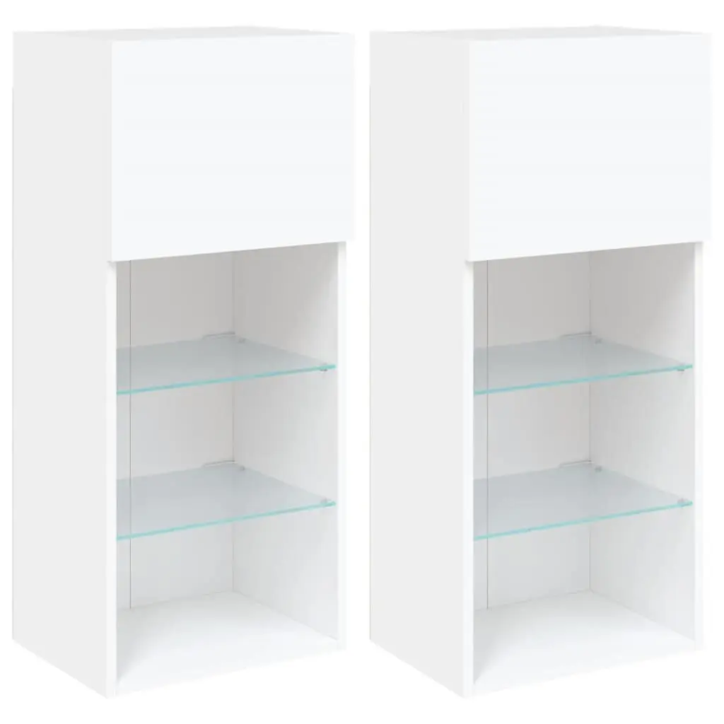 TV Cabinets Engineered Wood 40.5x30x90cm White Set of 2 with RGB LED Lights